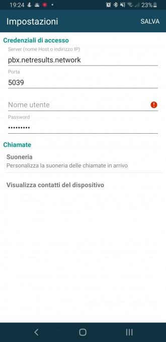 Pannello settings Android
